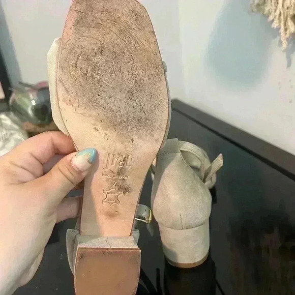 J Mclaughlin Krissa Suede Sandal Womens Striped Size 7 Beige/Gray (2'' Heel) - Picture 5 of 6